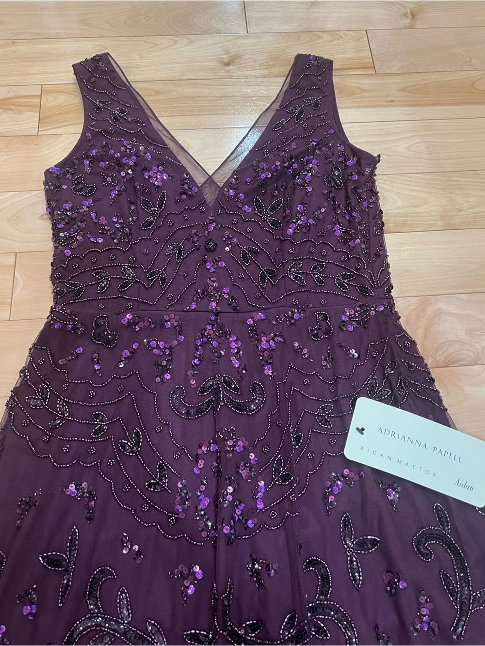 Adrianna Papell Night Plum Beaded Midi Dress NWT SZ 10 Formal Cocktail GALA MOB - Picture 5 of 10